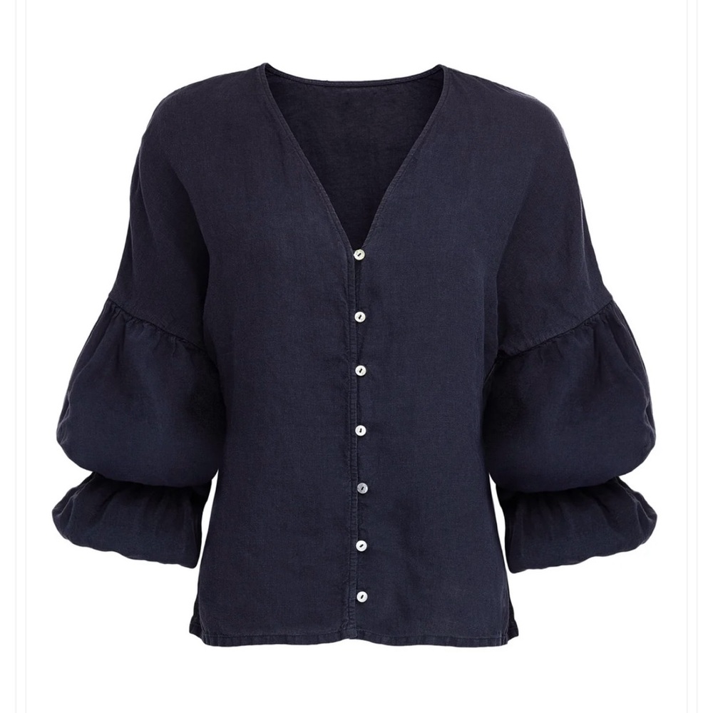 Elegant Navy Button Down Blouse
